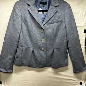 Talbots bluish grey wool tweed peplum grace fit blazer size 12